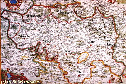 Karte der Oberlausitz von 1725 als Kupferstich von J. G. Schreiber - (c) by SLUB Dresden